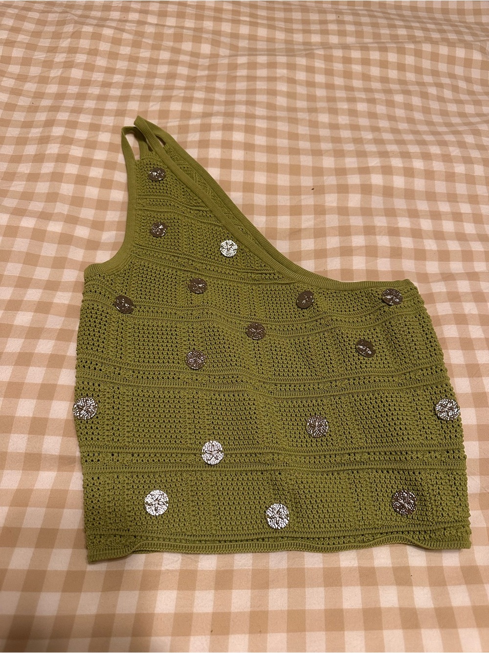 Source Unknown Olive Green Asymmetrical Crochet Fringe Dress Set - Picture 2 of 6